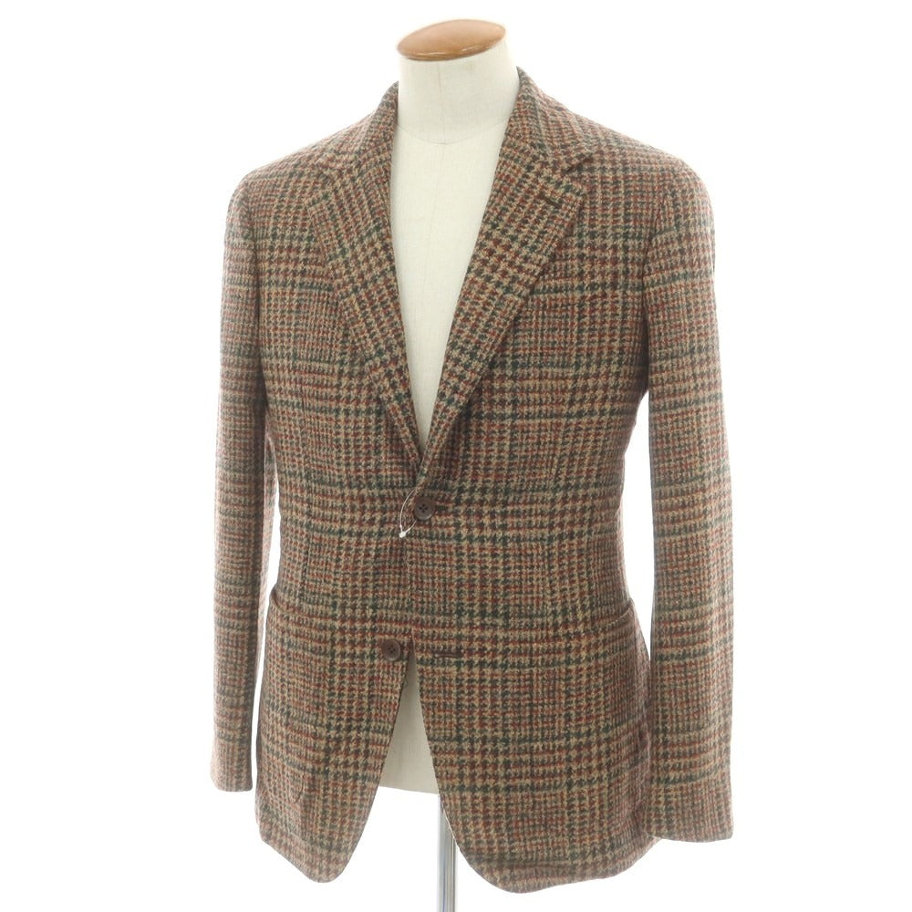 エルネスト ernesto GFB ウールアルパカ チェック テーラードジャケット ベージュxグリーン