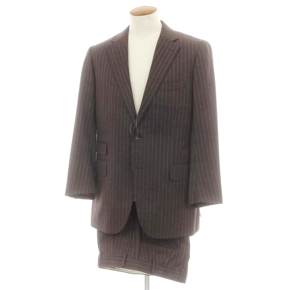 ポールスチュアート PAUL STUART ウール ストライプ 2つボタンスーツ ブラウン