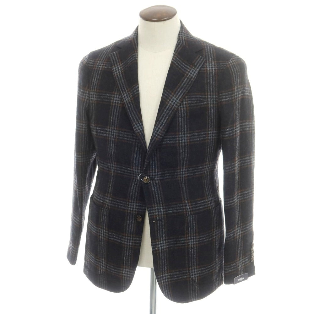 バルバ BARBA ウール チェック テーラードジャケット ブラックxグレー