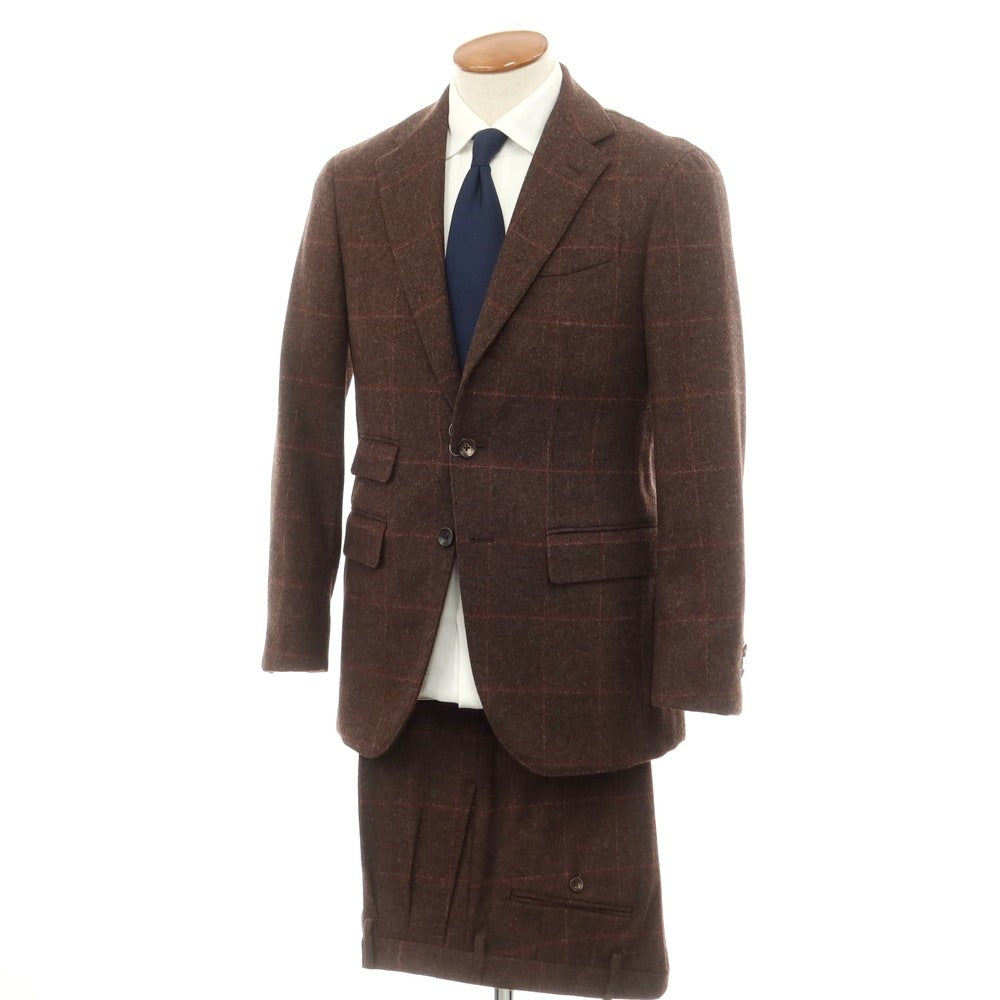 パイデア PAIDEIA ウール ウィンドウペンチェック 3つボタンスーツ ブラウン