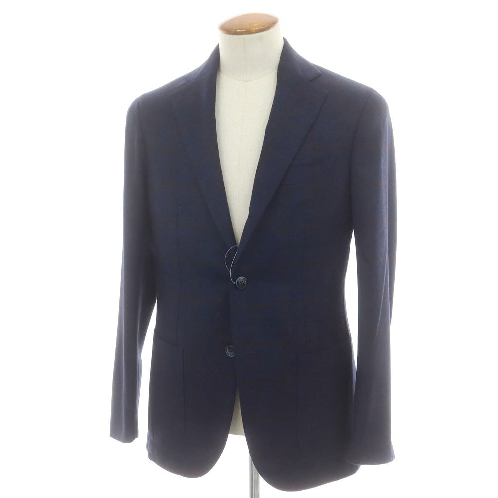 バルバ BARBA ウール チェック テーラードジャケット ネイビー