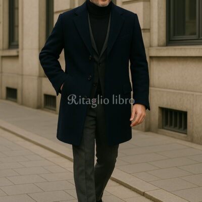 ネイビーコート×チャコールグレースーツで魅せる冬の端正スタイル｜ブラックタートルで都会的に引き締めて