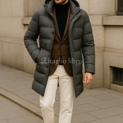 グレーダウン×ブラウンジャケットで魅せる冬の洒落感コーデ|ホワイトパンツで軽やかに仕上げて