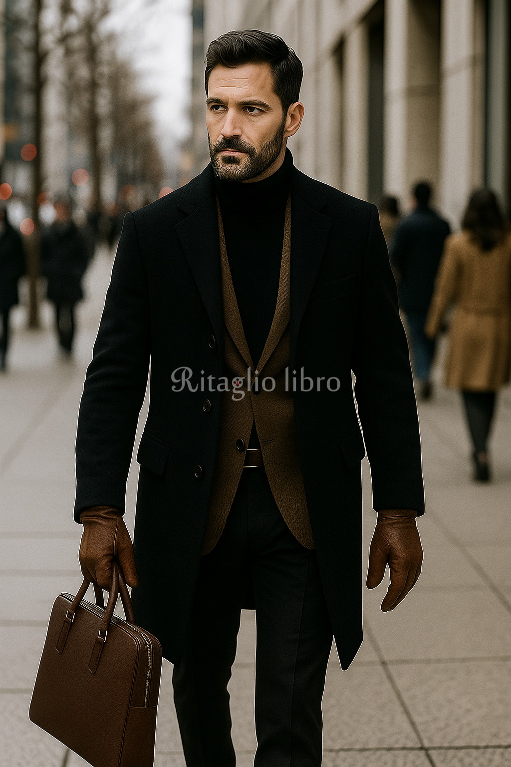 黒のチェスターとブラウンジャケットのコーデ｜40代男性