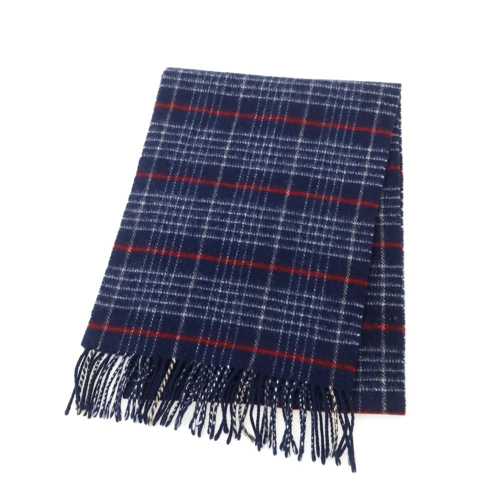 ジョンストンズ JOHNSTONS ウールアンゴラ チェック マフラー ネイビーxホワイト