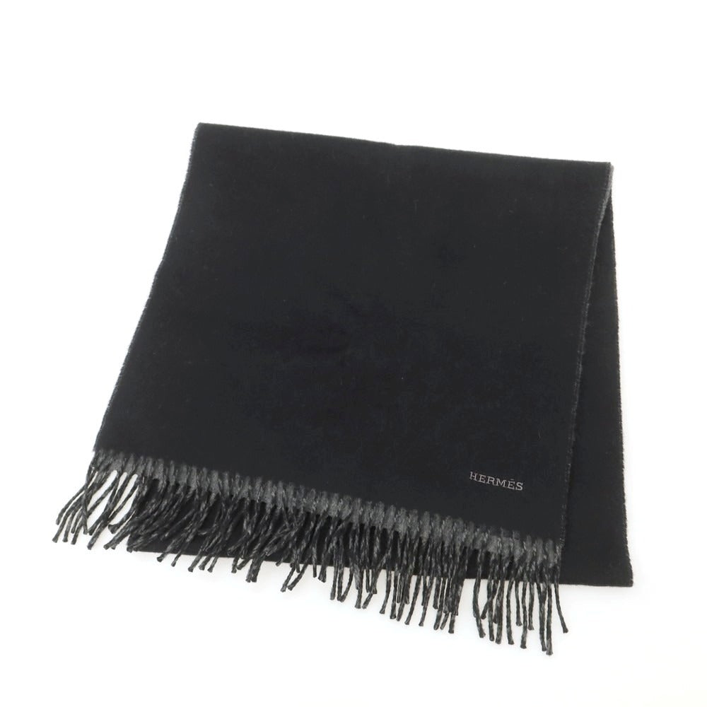 エルメス HERMES ウール マフラー ブラックxグレー