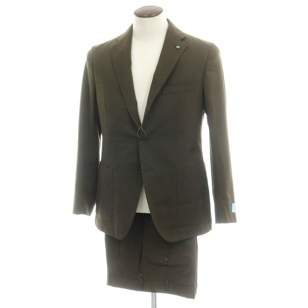 ベルベスト Belvest ツイルウールコットン 3つボタンスーツ オリーブ