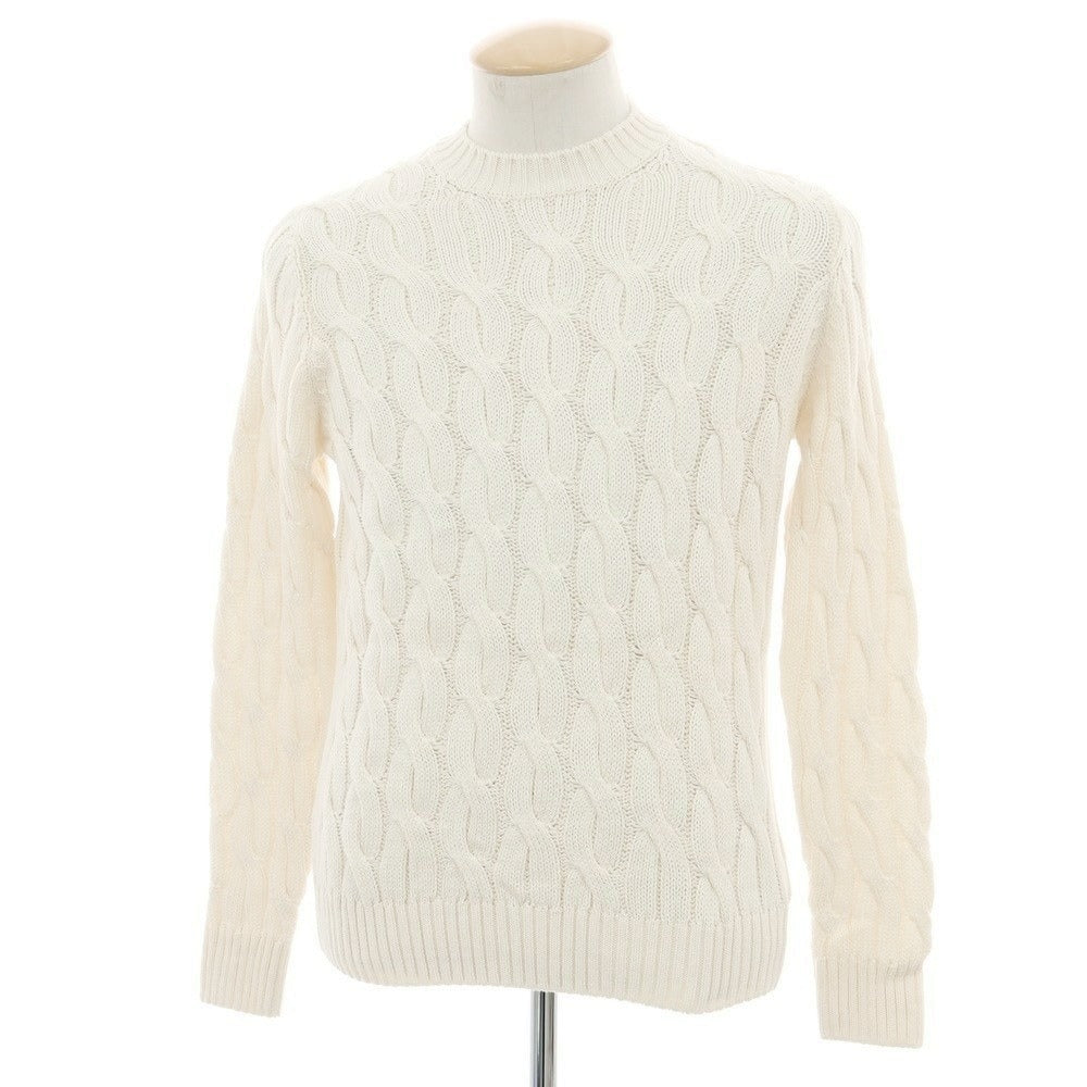 ザノーネ ZANONE ミドルゲージコットン ケーブル編み クルーネックニット アイボリー