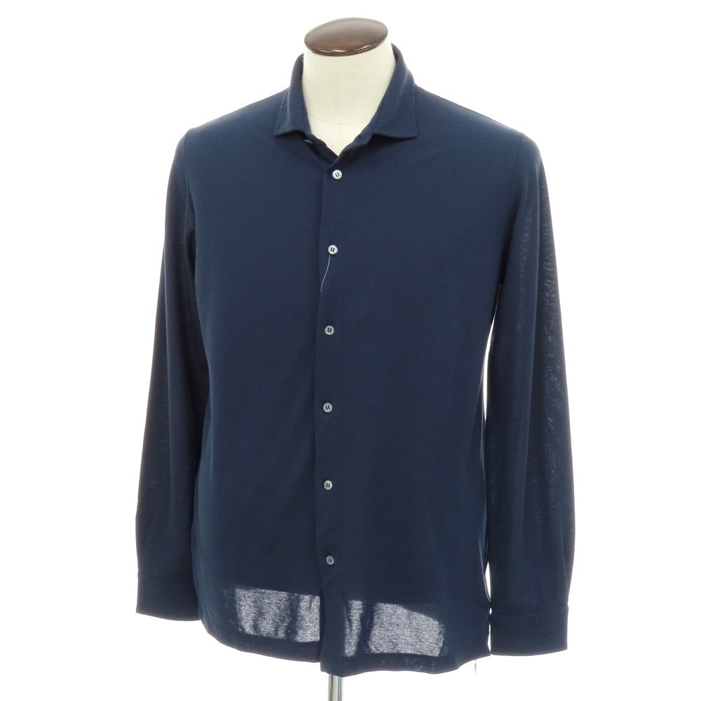 ザノーネ ZANONE アイスコットン ワイドカラー カジュアルシャツ ネイビー