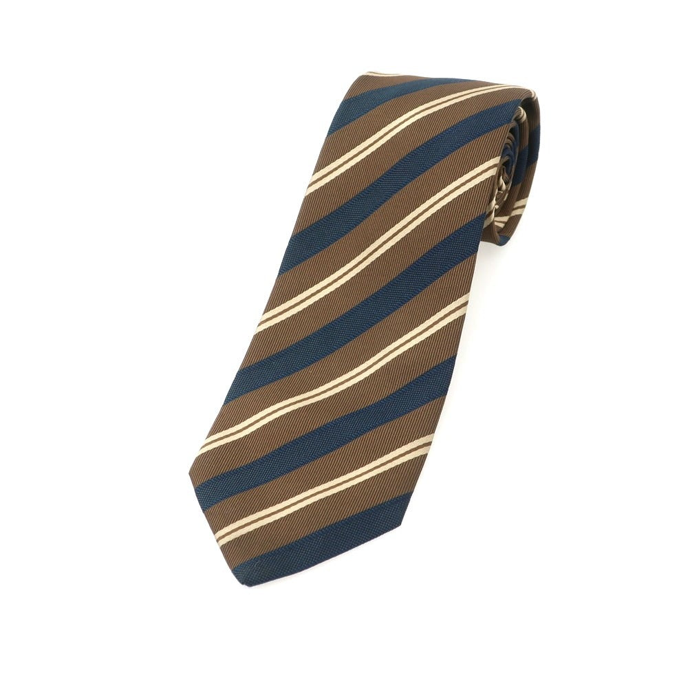 ルイジ ボレッリ Luigi Borrelli シルク ストライプ柄ネクタイ ブラウンxネイビー