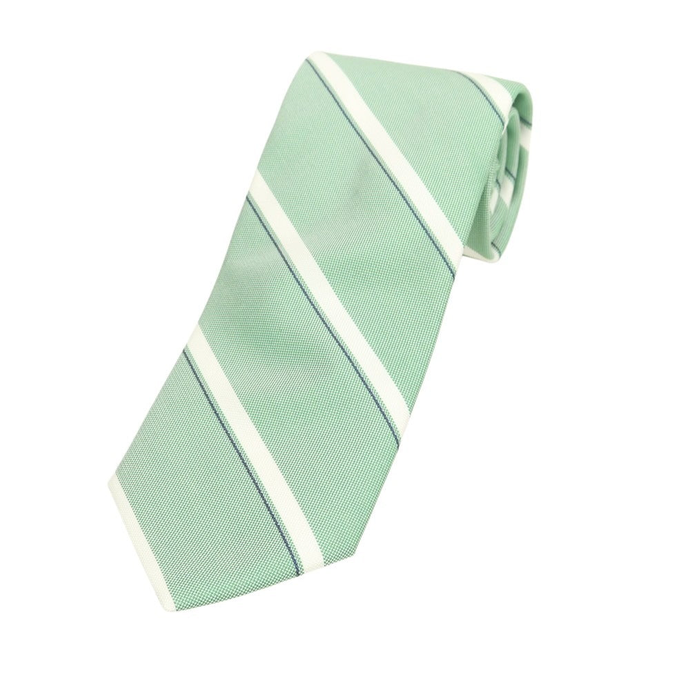 ブリューワー BREUER シルク ストライプ柄ネクタイ グリーンxホワイト
