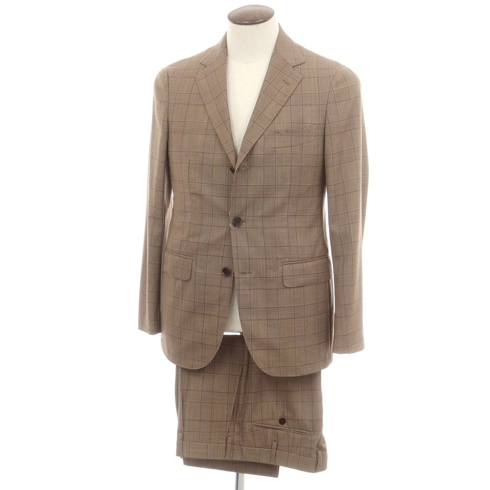ソブリン SOVEREIGN ウールモヘヤ チェック 3つボタンスーツ ブラウン系